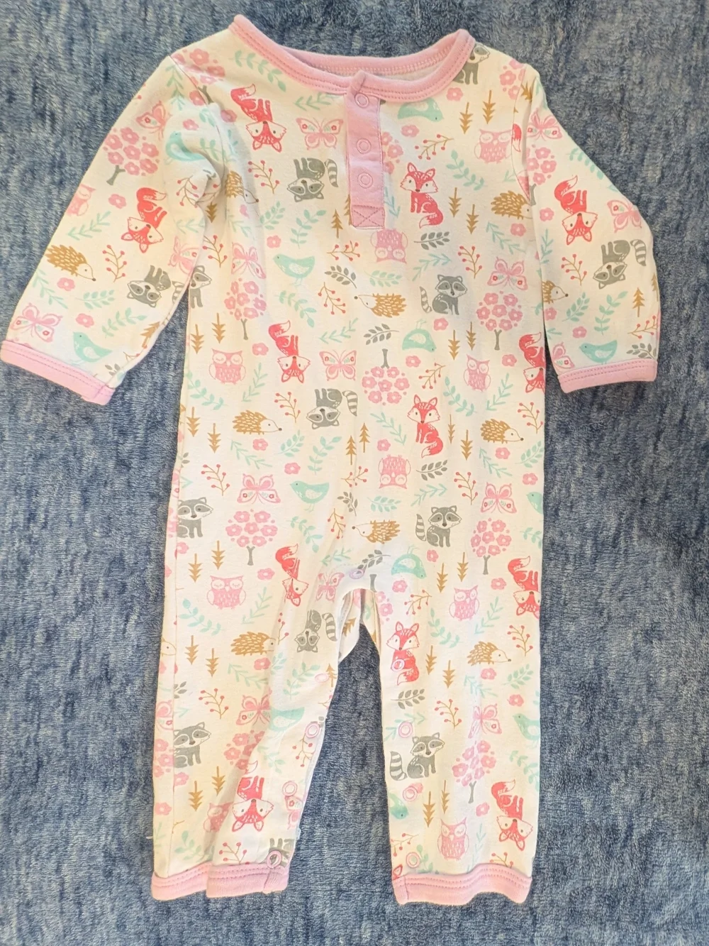 HB 9-12M 100% Cotton Pink Woodland Print Baby One-Piece - Picture 1 of 2